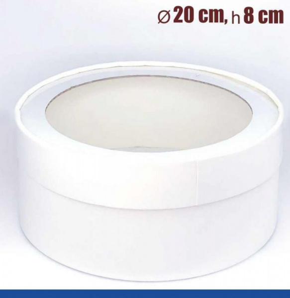 Коробка для выпечки круглая (шайба) 20•8 см Белая (окно, крышка+дно)