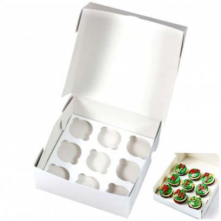 Коробка для 9 капкейков 25•25•11 см Белая (самосборная) | упак. 5-50 шт Коробка для 9 капкейков 25•25•11 см Белая (самосборная) | упак. 5-50 шт